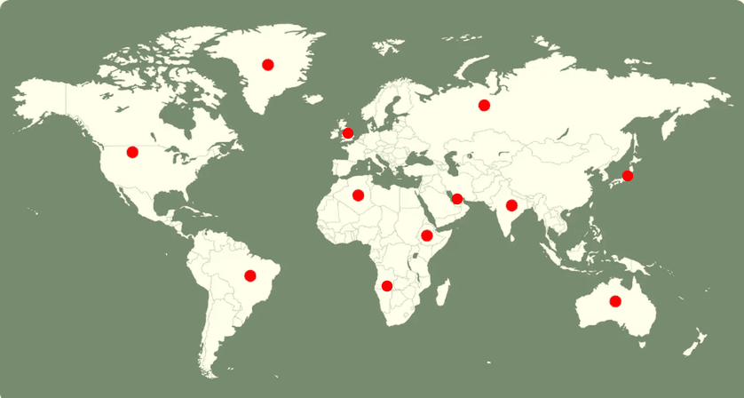 World map showing locations